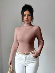 SHEIN Y2K Elegant Outdoor Knit Pullover Sweater For Travel, Commute, Holiday And Daily Wear - Khaki - View 6