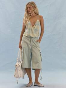 MUSERA Mid Rise Longline Cargo Denim Shorts With Flap Pockets Summer Casual Everyday Y2K Soft Social - Baby Blue - View 1