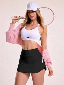 SHEIN Velisys 女款高腰口袋裙褲，適合日常健身與運動 - 彩色 - 查看 7
