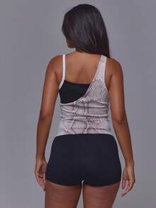 Musera Sport Black Snake Print One Shoulder Strappy Stripe Side Sport Logo Tank Top Only Gym Pilates Fitness Daily Casual Everyday Running Void - Black - View 4