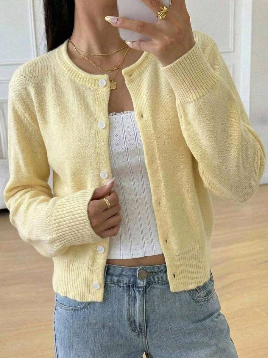 SHEIN Tween Girl Yellow Lightweight Cardigan Suitable For Pairing With Spaghetti Strap Dresses