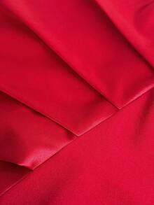Viva Relle Plus-Size Women's Satin Double-Layered Pleated Spaghetti Strap Sexy Dress - Red - View 7