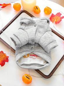 PETSIN 1pc Cat And Dog Universal Clothing, Embroidered Orange Pumpkin Halloween Pet Hoodie, Suitable For Daily Walks, Home, Halloween Costume Parties, And Holiday Photography - Grey - View 10