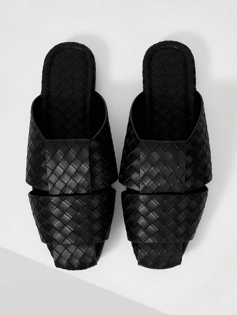 MOTF PREMIUM BLACK LEATHER ROUND TOE CASUAL SIMPLE COMMUTER WOMEN'S FLAT SANDALS - Black 1 - View 1