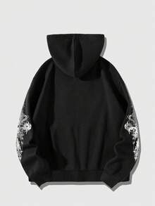 ROMWE MEN Goth 男士十字印花拉鍊連帽衛衣附抽繩 - 黑色 - 查看 2