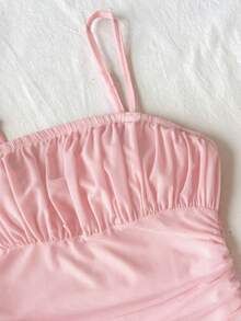 SHEIN Tween女孩休閒日常百搭舒適修身細肩帶洋裝 - 粉色 - 查看 5