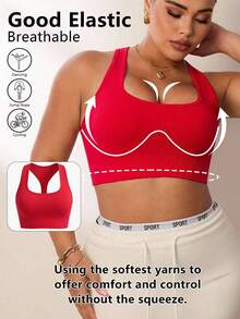 Rhythm Era Plus Size Women Solid Color Everyday Fitness Sports Bra - Red - View 1