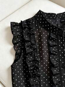 SHEIN Franclia Women's Polka Dot Pattern Ruffle Blouse And Skirt 2 Pieces Set - Black - View 7
