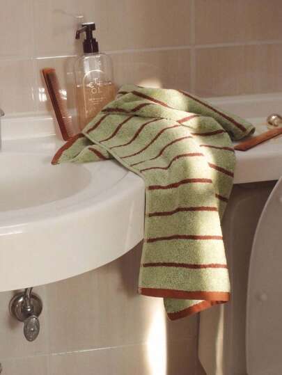 Cirelle 1pc Cotton Striped Towel For Bathroom, Aesthetic Soft Absorbent Face & Hand Towels, Boho Vintage Towel