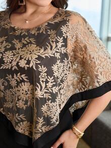 Modelyn Plus Size Women's Shawl Cape 2 In 1 Sleeveless Round Neck Fitted Elegant Party Comfortable Spring/Summer Outing Dress - Black - View 6