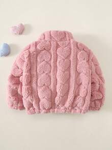 Baby Girl Winter Zipper Long Sleeve Heart Pattern Jacket - Pink - View 2
