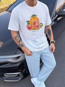 DAZY 男士夏季字母印花T恤與條紋長褲家居服睡衣套裝 - 彩色 - 查看 10
