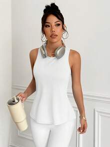 Easithlete Solid Color Twisted Back Split Sports Tank Top - White - View 5