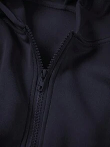 INAWLY 女款純色抽繩連帽拉鍊長袖上衣與長褲休閒日常兩件套 - 藏蓝色 - 查看 5