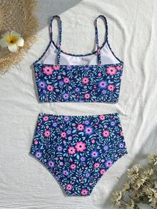 Swim Vcay 女款花卉印花分體式比基尼上衣與三角比基尼下褲兩件式泳衣套裝 - 彩色 - 查看 4