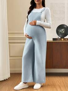 SHEIN Maternity Striped Pocket Design Casual Overalls Fall - Blue - View 10