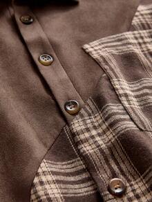 SWAVVY Spring/Summer Men's Patchwork Corduroy Short Sleeve Shirt - Khaki - View 7