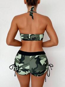 Swim Lushoire 夏季海灘女性迷彩印花比基尼套裝 - 軍綠色 - 查看 2