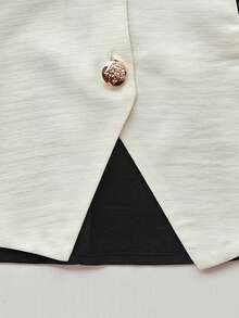 SHEIN Clasi CURVE 女款夏季翻領鈕扣無袖上衣 + 寬腿長褲 2件套 - 彩色 - 查看 3