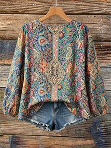 Linhara Plus Size Women's All-Over Print Casual Versatile Everyday Top - Multicolor - View 2