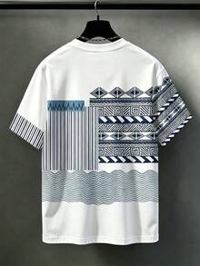 Manfinity Homme Casual Comfortable Plus Size Men's Fashion Versatile Geometric Striped Print Short Sleeve T-Shirt - Multicolor - View 2
