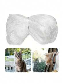 3M * 5m Balcony Transparent Net Cat Enclosure, Balcony Cat Protection Net With Fixed Plastic Buckles, Suitable For Windows, Terraces, Indoor And Outdoor Cat Protection Nets, As Well As Outdoor Fruit And Vegetable Protection Nets. - White - View 2