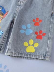 SHEIN | PAW Patrol 1pc Fun Casual Style Young Boy Cartoon Pattern Denim Shorts - Light Wash - View 7