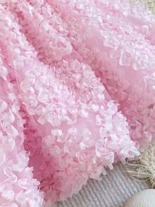 SHEIN Glamorique Kids 女嬰粉色洋裝，3D刺繡設計，背後附可拆卸大緞面蝴蝶結，適合婚禮、家庭聚會、高端親子下午茶、晚宴、生日派對、寶寶週歲派對、日常拍照、度假穿著、畢業舞會，夏季無袖洋裝 - 粉色 - 查看 6