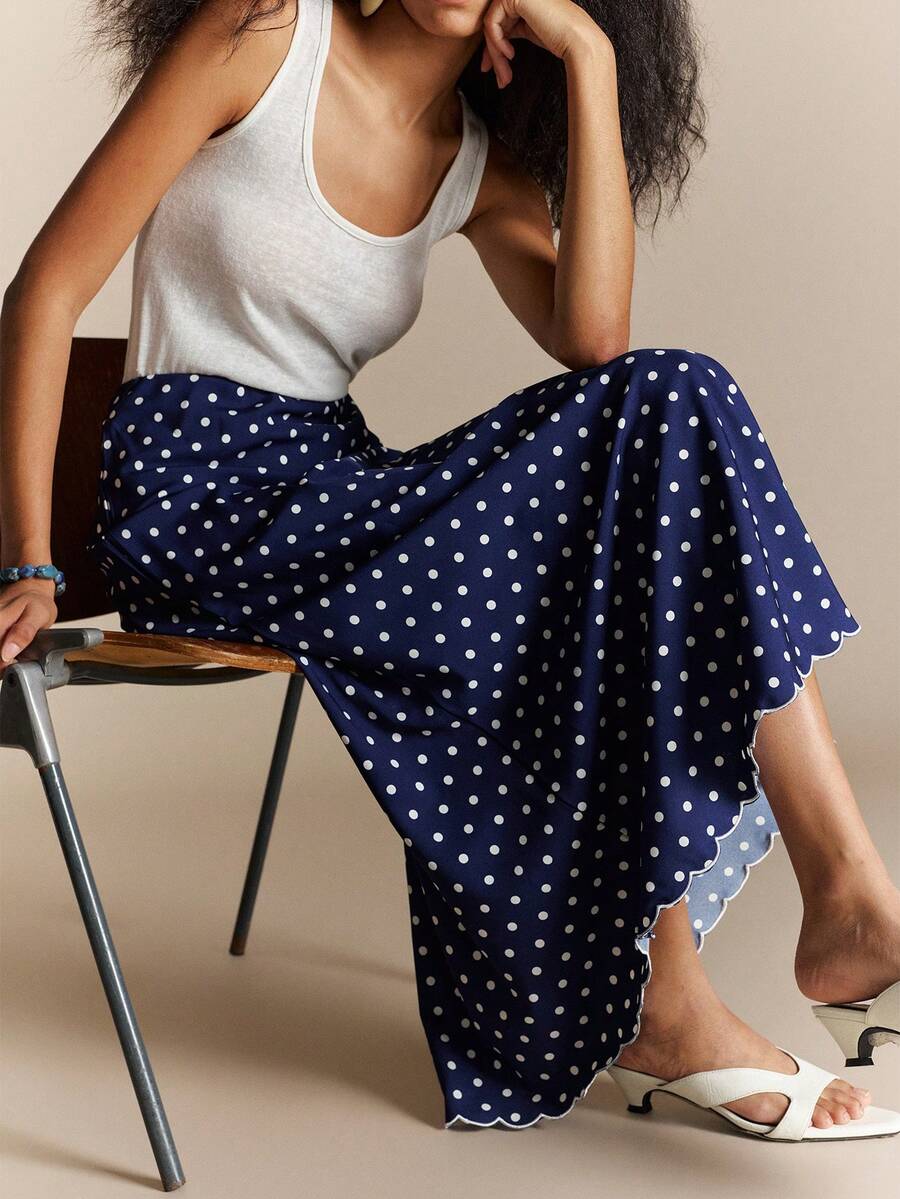SHEIN 波點超長貝殼下擺裙