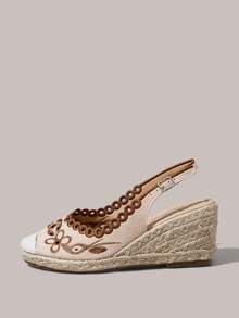 Styleloop Ladies, Rubber Band Cross Strap, Straw Rope, Sandals, High Heels. - Beige - View 3
