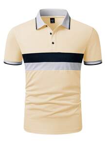 Manfinity Homme 男士夏季休閒對比色條紋短袖 Polo 衫 - 彩色 - 查看 3