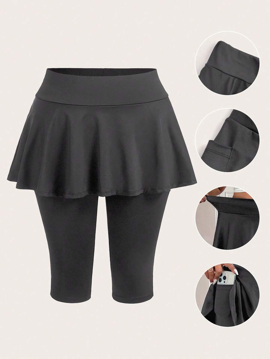 SHEIN EZwear 大尺碼女款純色休閒百搭日常穿著緊身內搭褲 - 深灰色 - 查看 1