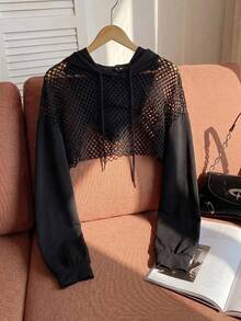 Comfortcana Plus Size Black Knit Cropped Top - Black - View 4