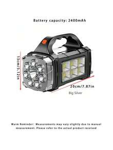 Linterna solar super brillante con carga USB y características impermeables, luz LED con mango COB, portátil para exploración, camping y patrullaje - Negro - Ver 11