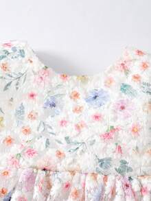 SHEIN Glamorique Kids 女嬰無袖公主洋裝，蕾絲刺繡與彩色印花，背部可拆卸大蝴蝶結，適合週歲派對、生日派對、婚禮花童、家庭聚會、儀式感場合、日常出遊、拍照、度假、畢業舞會 - 彩色 - 查看 8