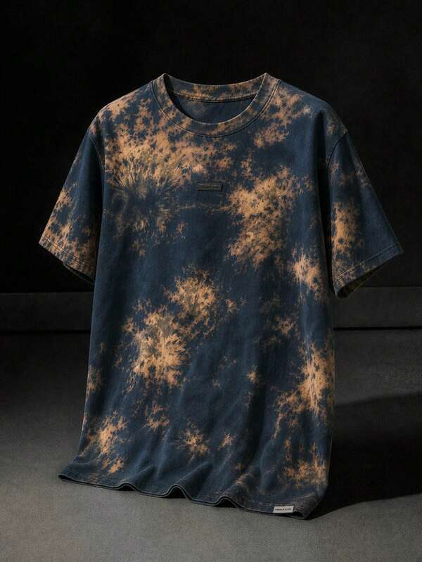 NEON BLANC Áo thun nam mùa hè dáng rộng thoải mái tay ngắn, size tiêu chuẩn, màu xanh nhuộm tie-dye trơn