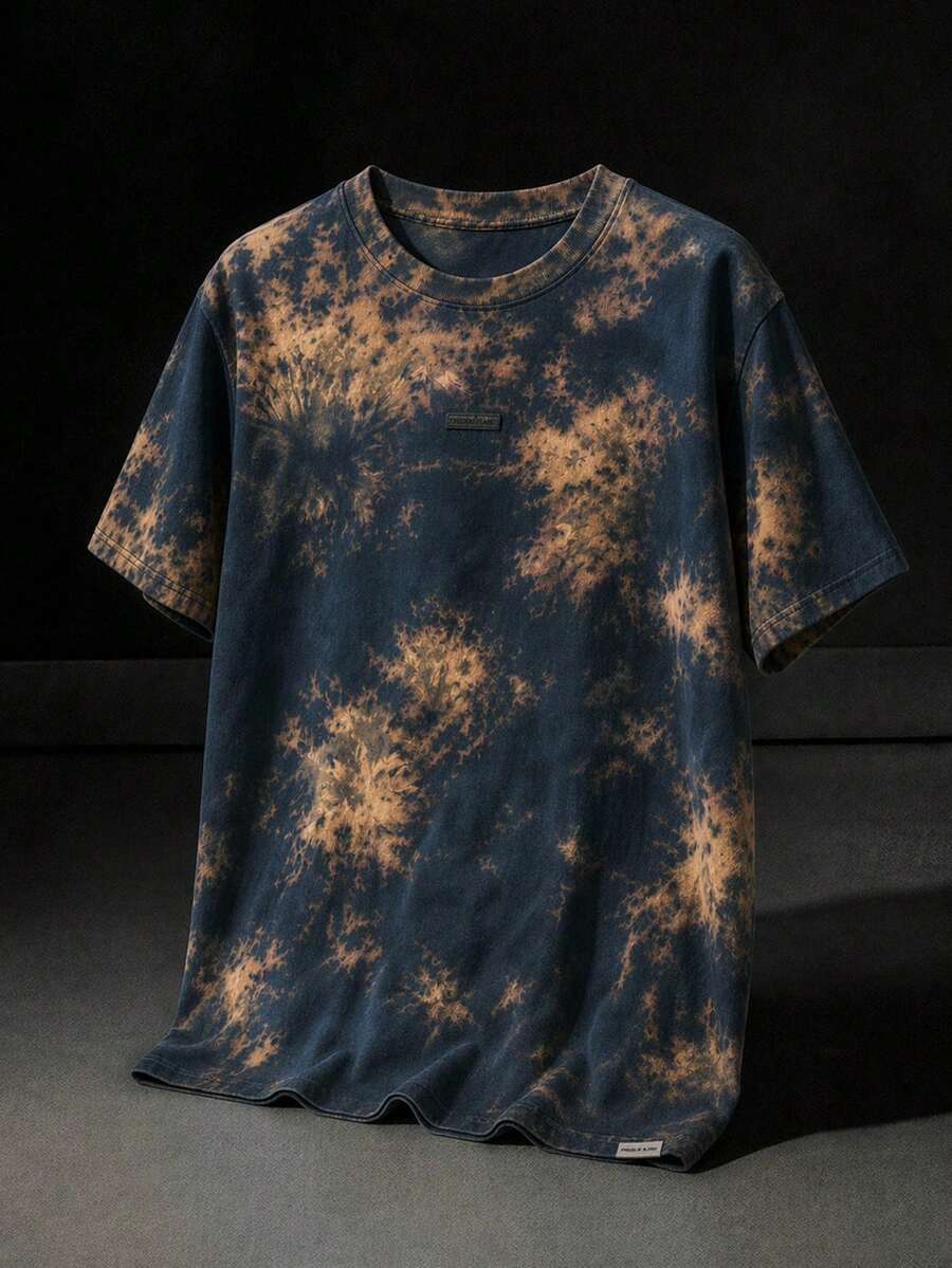 NEON BLANC 男士夏季休閒寬鬆短袖T恤,標準尺寸,藍色紮染素色 - 彩色 - 查看 1