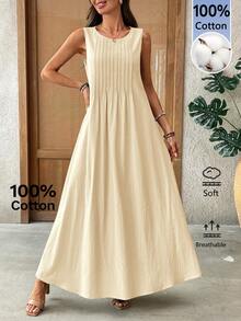 Rosumi Women's Plus Size Patchwork Vacation Casual Sleeveless Pullover Maxi Dress - Khaki - View 2