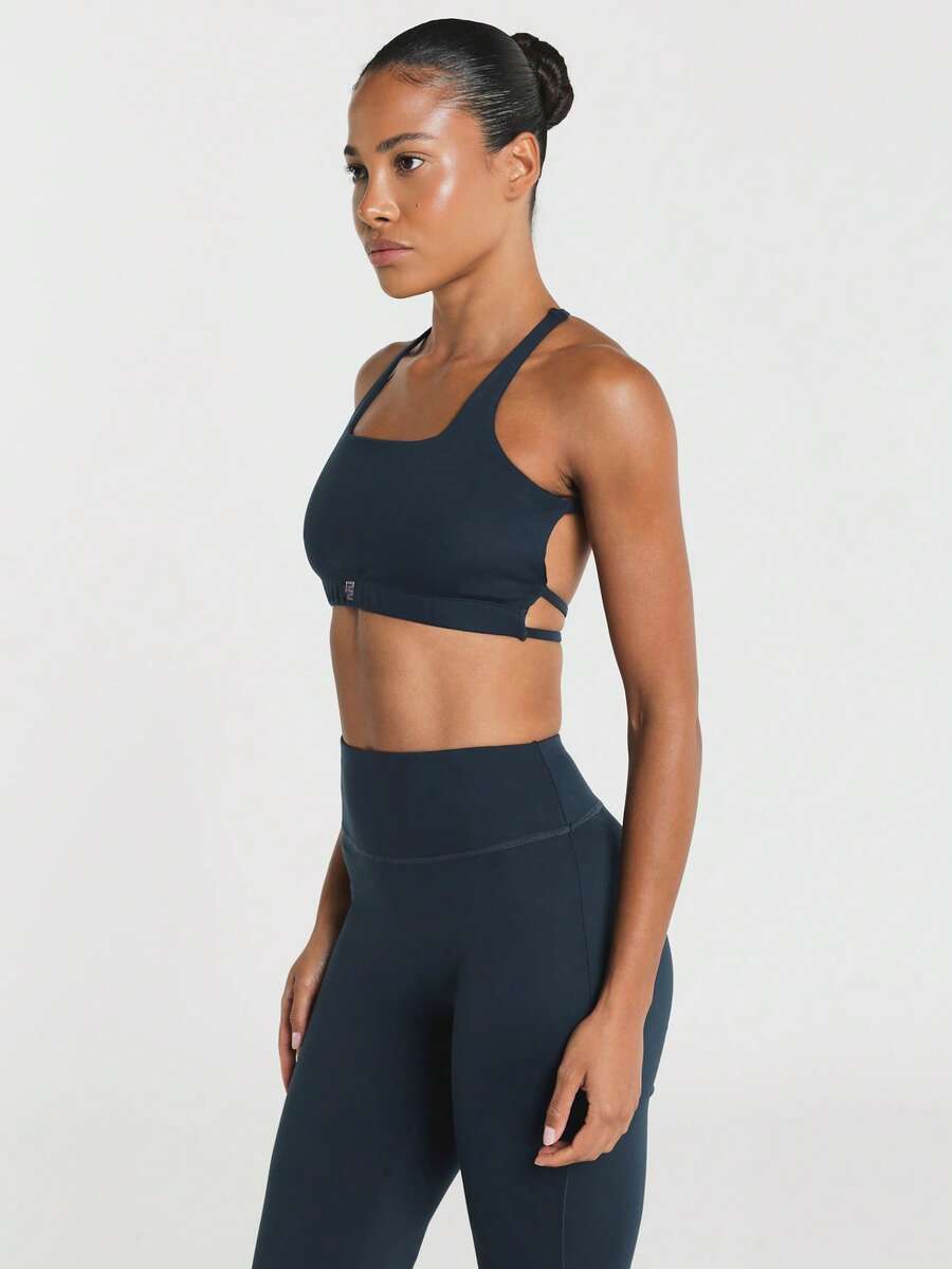 11SKNDS 方領細肩帶交叉背運動內衣,鏤空設計與賽車背帶款式,適合瑜伽、皮拉提斯及低強度運動,四季皆宜 - 藏蓝色 - 查看 1