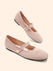 CUCCOO BASICS Women's Fashion Fabric Comfortable Breathable Pearl Decor Mary Jane Flats For Commuting, Dating, Party, School For Christmas Spring Shoes - Dirty pink - View 2