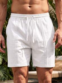 VIVINTIMO Pantalones cortos de playa de unicolor con cordón en la cintura para hombre para vacaciones - Blanco - Ver 4