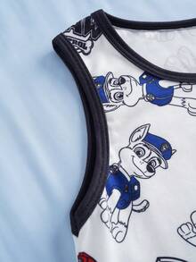 SHEIN | PAW Patrol Young Boy Cartoon Print Round Neck Contrast Trim Casual Comfortable Daily Tank Top - Blue and White - View 5