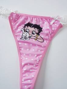 Betty Boop x SHEIN سروال داخلي نسائي بطبعة كرتونية منقطة - وردي - مشاهدة 3