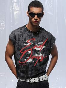 Manfinity Roghcode Camiseta casual versátil de uso diario con cuello redondo y estampado de letras para hombre - Negro - Ver 3