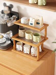 1PC 3 Tier Bamboo Kitchen Organizer Rack Multifunctional Cup Mug Utensil Bottle Holder Shelf Countertop Storage Stand Drip Tray Breathable Moisture Proof 2 Styles For Dining Room Coffee Bar Desk Living Room Storage Shelf - Multicolor - View 5