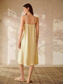 MOTF PREMIUM WOMEN'S CONTRAST LACE CAMISOLE SLEEP DRESS - Yellow - View 3