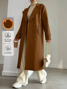 EURMUSE Women's Solid Color Fashion Versatile Daily Wear Overcoat - Mocha Brown - View 1