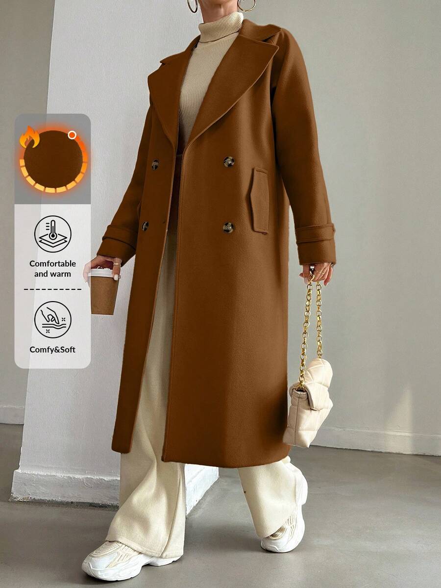 EURMUSE Women's Solid Color Fashion Versatile Daily Wear Overcoat - Mocha Brown - View 1