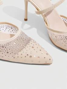 CUCCOO SZL Women Shoes Line Mesh Hot Diamond Pointed Toe Thin Heel Back Tripple Strap Sandals Light Ripe Fairy Style Spring And Summer Models Suitable For Wedding - Apricot A - View 5