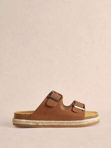 Rosivie A Pair Of Women's New Round Toe Thick-Soled Flat-Soled Sandals, Belt Buckle Decoration, Real Hemp Rope, Straw Bottom, Open-Toed Fashion Sandals - Brown - View 2